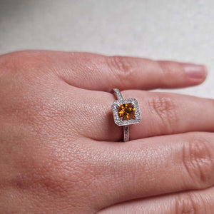 Orange Diamond Cluster Ring with Diamond Shoulders