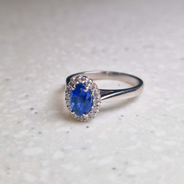 Sapphire + Diamond Halo Ring