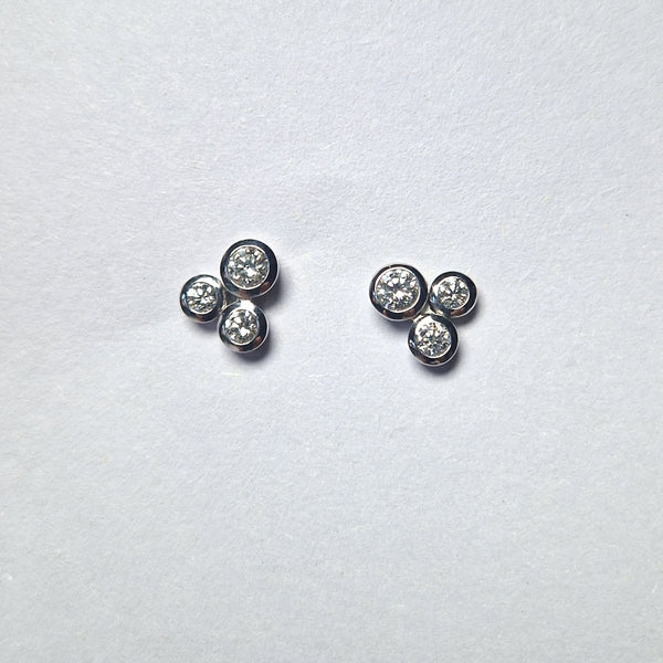 18ct White Gold Trilogy Diamond Studs - Tustains Jewellers