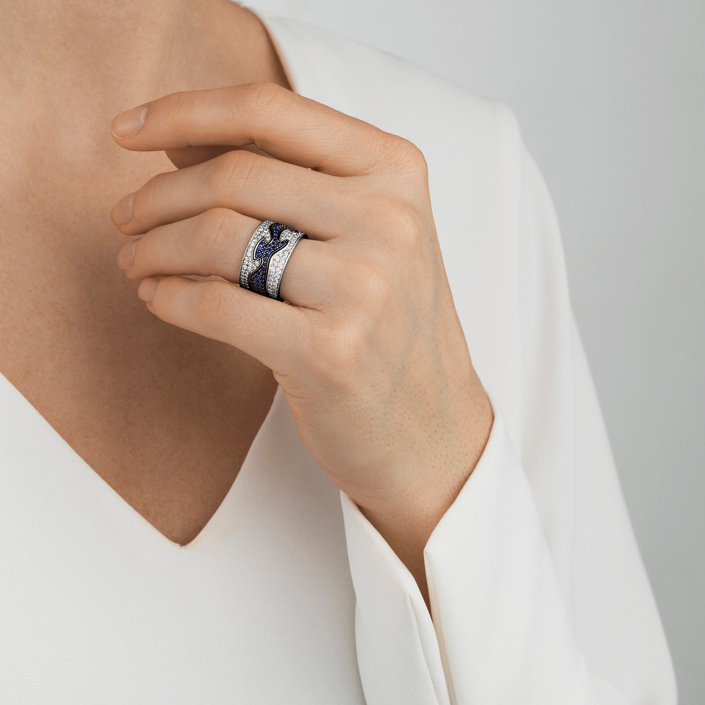 Georg Jensen - FUSION End Ring, White Gold Diamond Pavé-set