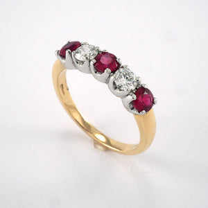 5 Stone Ruby & Diamond Ring - Tustains Jewellers