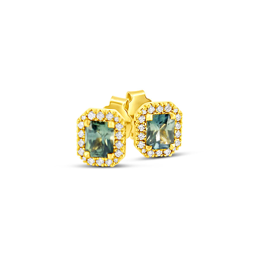 Teal Sapphire Halo Earrings