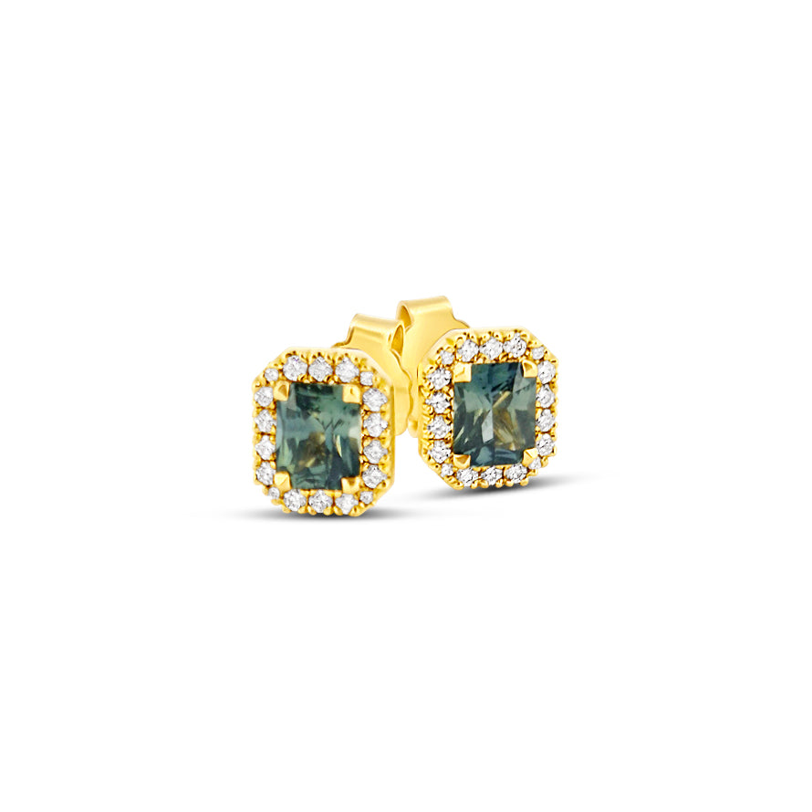 Teal Sapphire Halo Earrings
