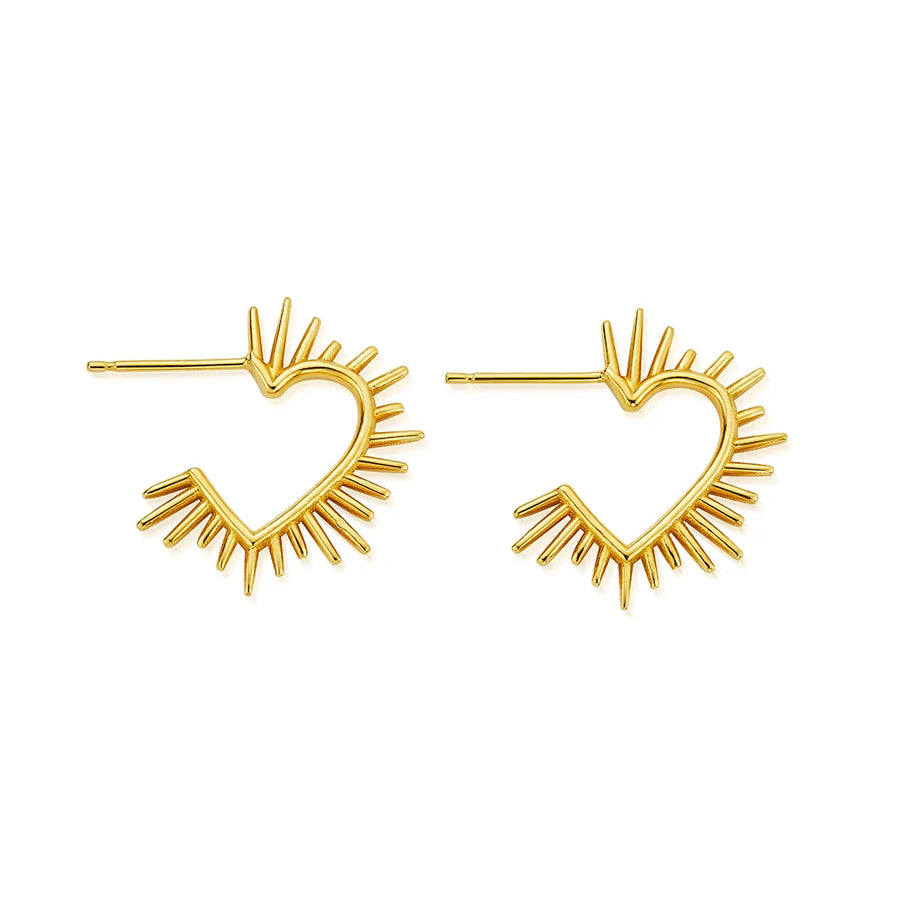 Gold Heart Ray Hoop Earrings