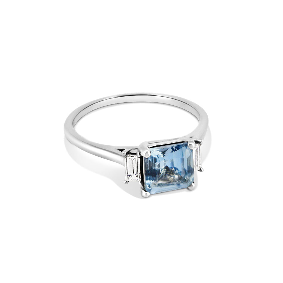 Three Stone Aquamarine and Diamond Ring