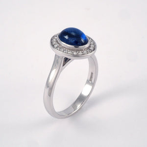 Cabochon Sapphire with Diamond Halo Ring - Tustains Jewellers