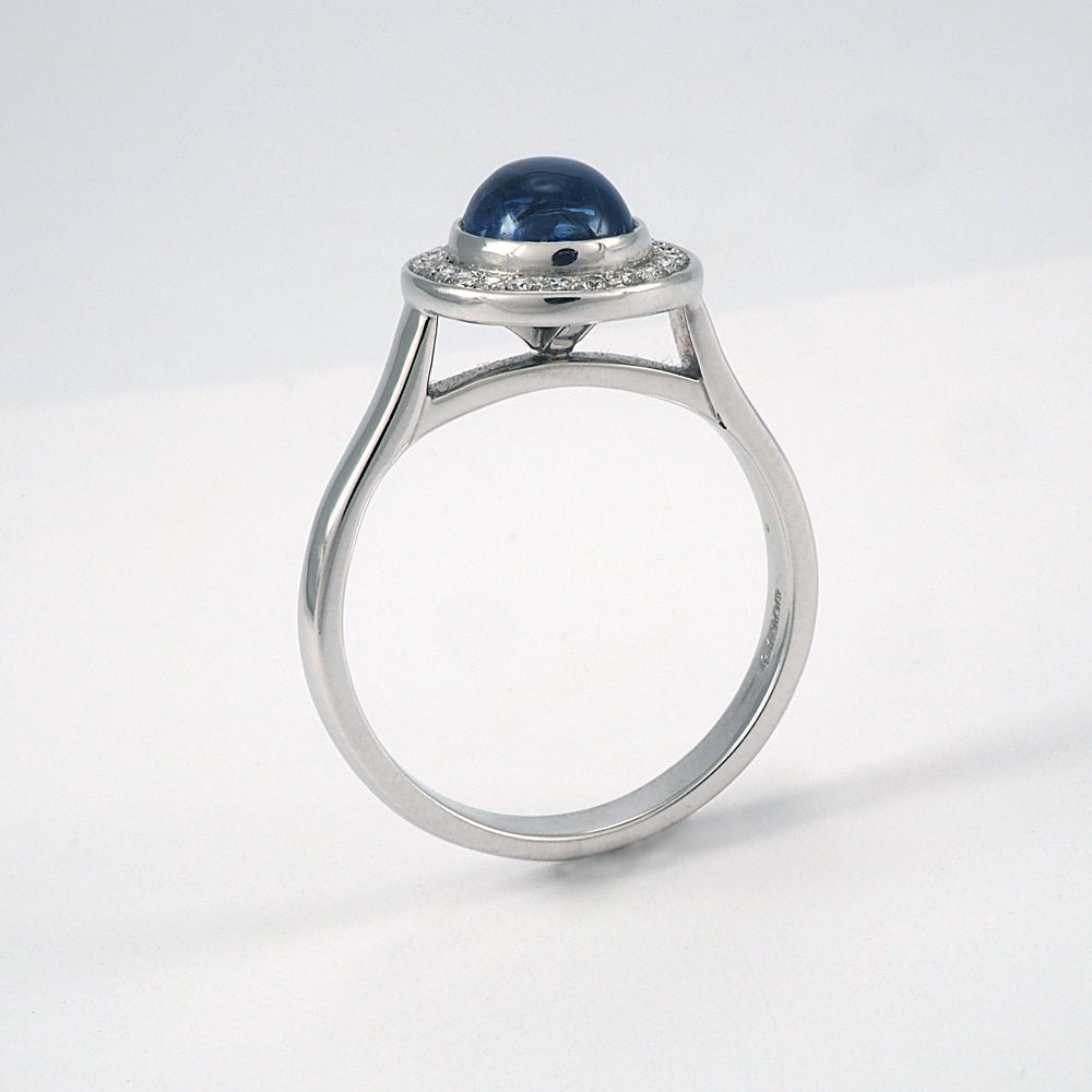 Cabochon Sapphire with Diamond Halo Ring - Tustains Jewellers