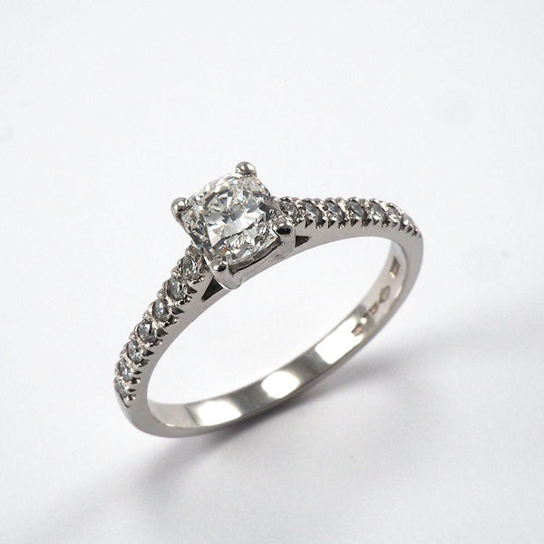 Cushion Solitaire with Diamond shoulders - 0.67ct - Tustains Jewellers