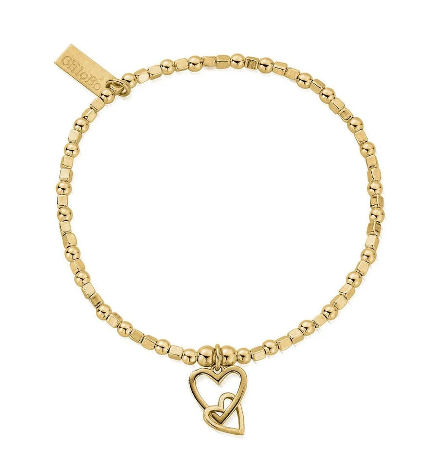 Gold Mini Cube Interlocking Love Heart Bracelet