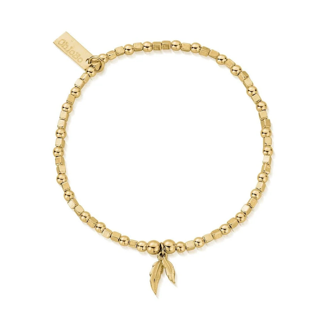 Gold Mini Cube Double Feather Bracelet
