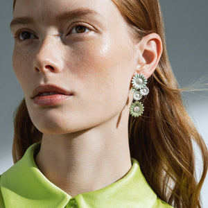 Georg Jensen - Daisy White & Green Drop Earrings - Tustains Jewellers