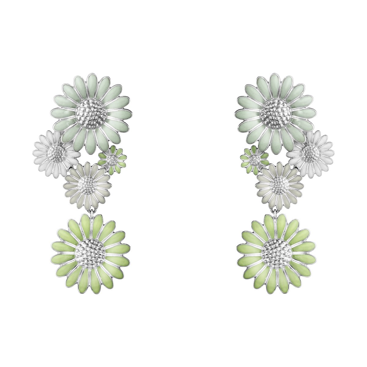 Georg Jensen - Daisy White & Green Drop Earrings - Tustains Jewellers