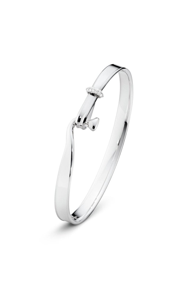 Georg Jensen - Torun Silver with White Gold & Diamond Bangle - Tustains Jewellers