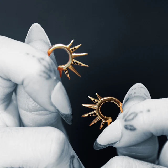 Scream Pretty Black Sun Spike Hoop Stud Earrings