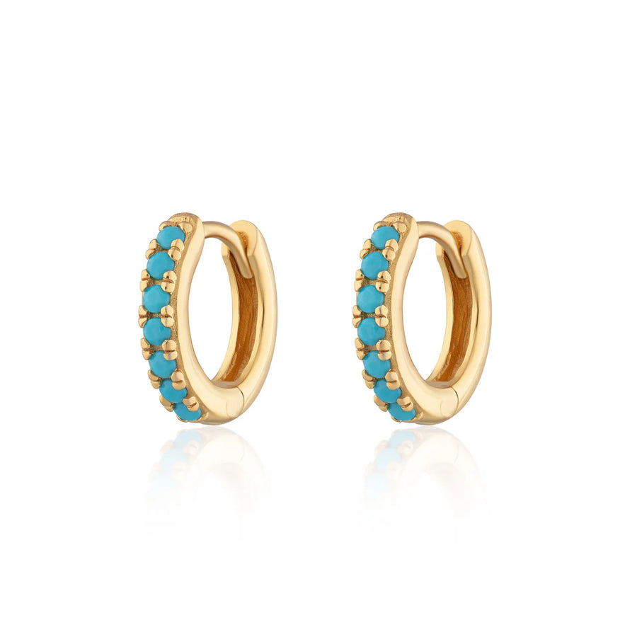 Scream Pretty Huggie Hoop Earrings With Turquoise Stones