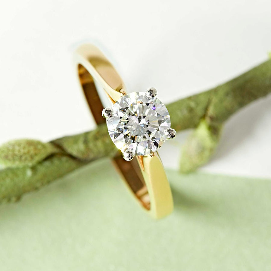 Lab Grown - 1.00ct 18ct Yellow Gold Four - Claw Ring - Tustains Jewellers