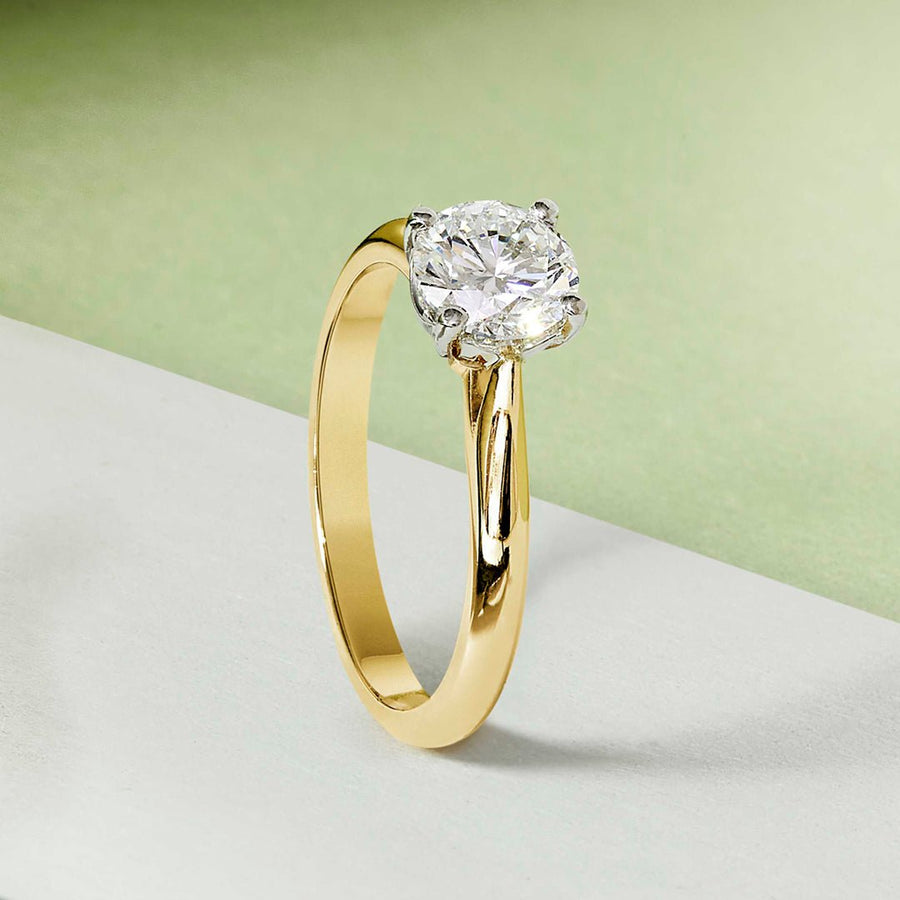 Lab Grown - 1.00ct 18ct Yellow Gold Four - Claw Ring - Tustains Jewellers