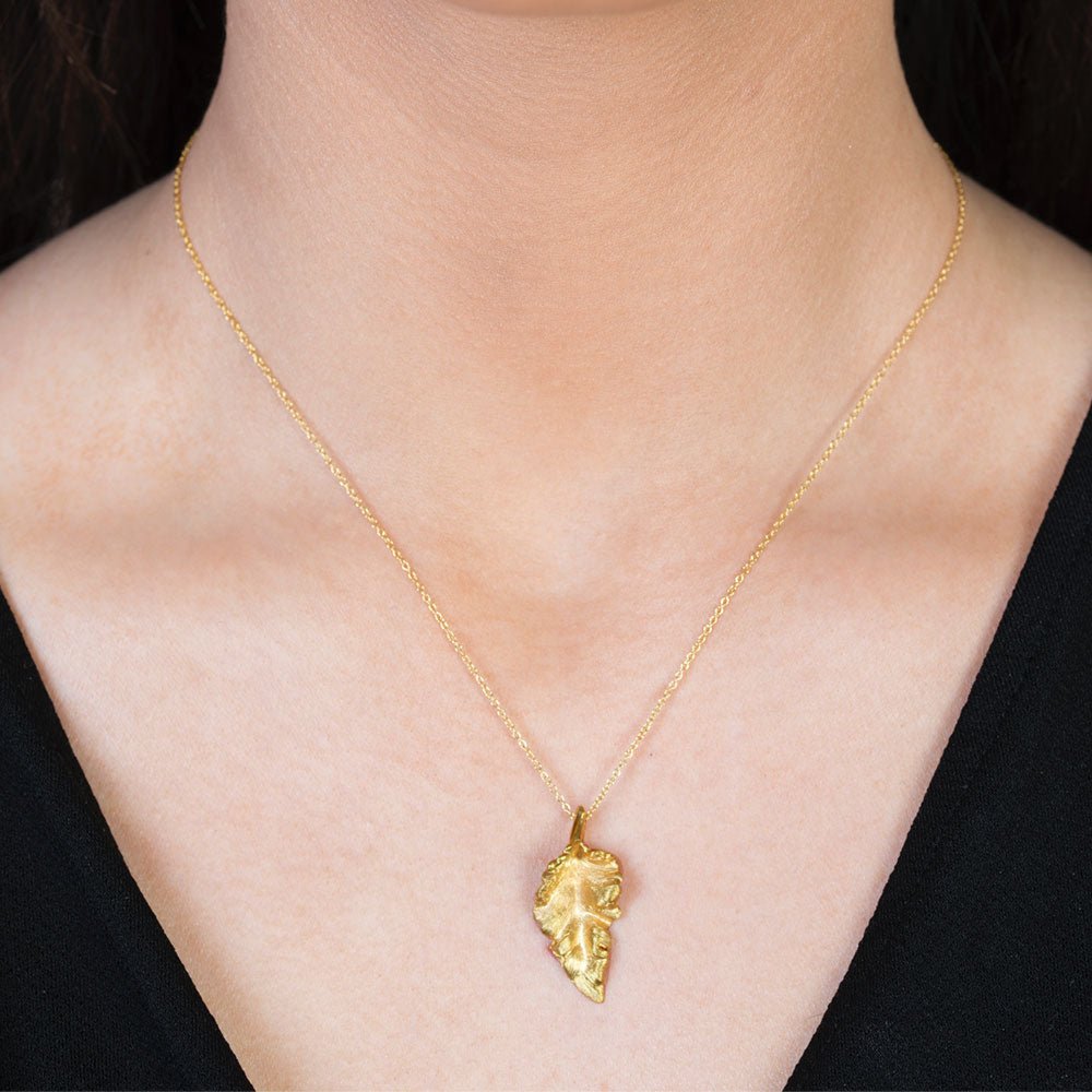 London Road - Gold Leaf Drop Pendant - Tustains Jewellers