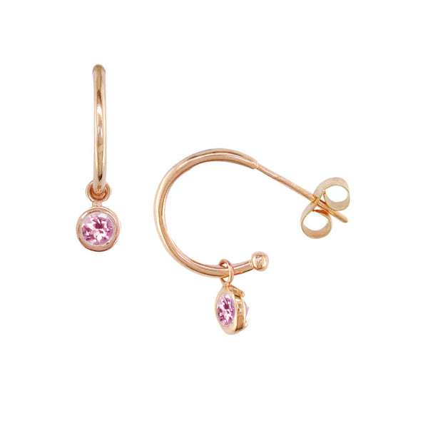 London Road - Pink Tourmaline Dew Drop Hoops - Tustains Jewellers