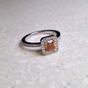 Orange Diamond Cluster Ring with Diamond Shoulders - Tustains Jewellers