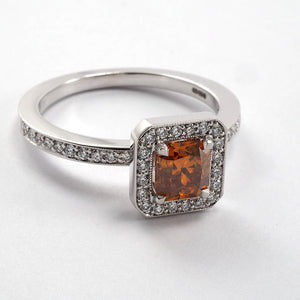 Orange Diamond Cluster Ring with Diamond Shoulders - Tustains Jewellers