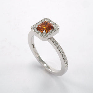 Orange Diamond Cluster Ring with Diamond Shoulders - Tustains Jewellers