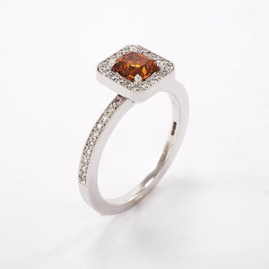 Orange Diamond Cluster Ring with Diamond Shoulders - Tustains Jewellers