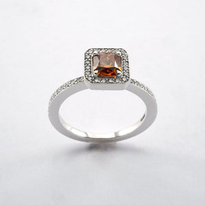 Orange Diamond Cluster Ring with Diamond Shoulders - Tustains Jewellers