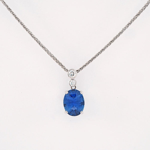 Oval Sapphire and Diamond Drop pendant - Tustains Jewellers