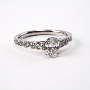 Oval Solitaire with Diamond shoulders - 0.77ct - Tustains Jewellers