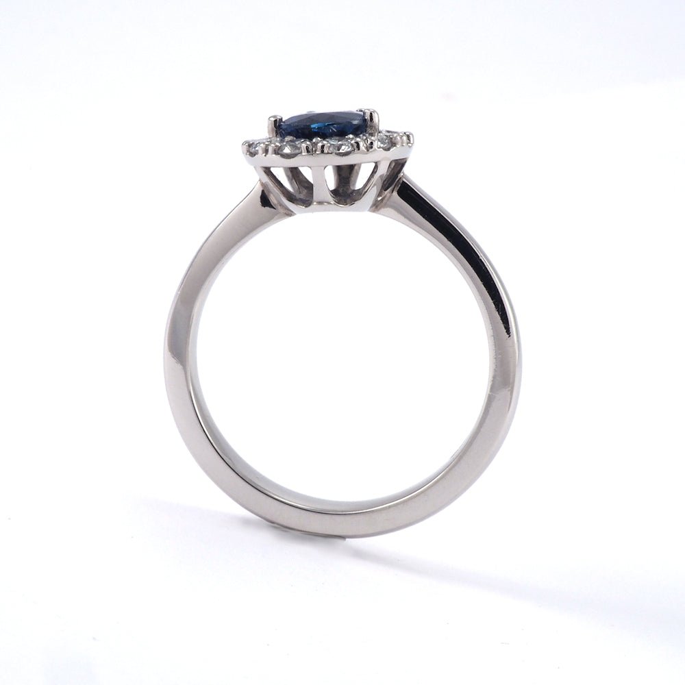 Pear Sapphire with Diamond Halo Ring - Tustains Jewellers