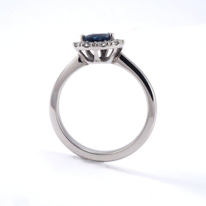 Pear Sapphire with Diamond Halo Ring - Tustains Jewellers