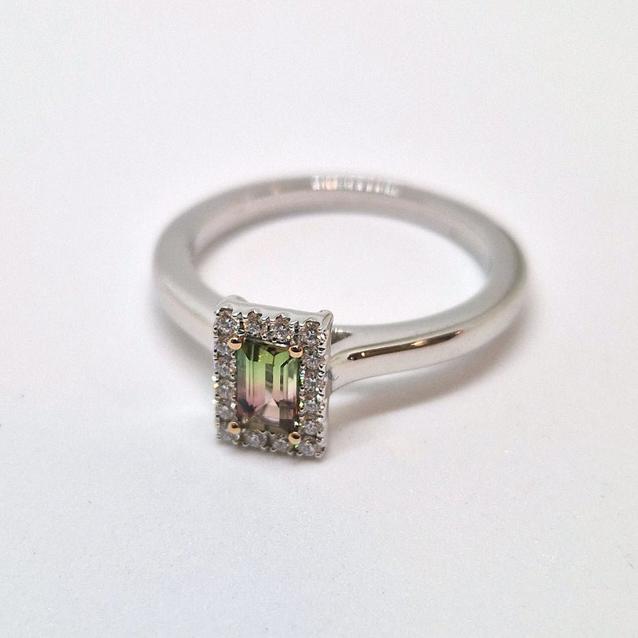 Platinum Watermelon Tourmaline Cluster Ring - Tustains Jewellers