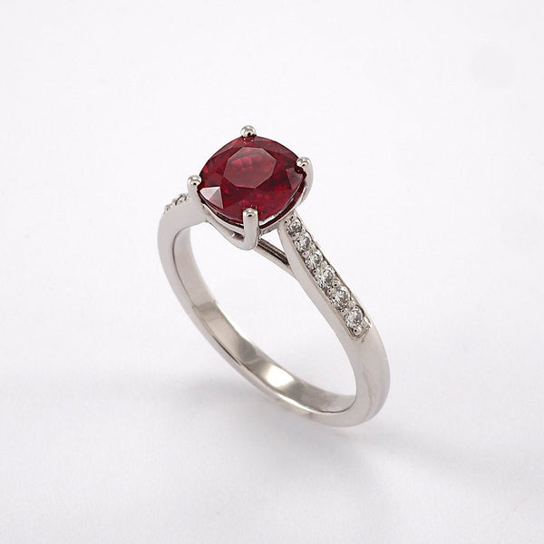 Ruby Solitaire with Diamond Shoulders - Tustains Jewellers