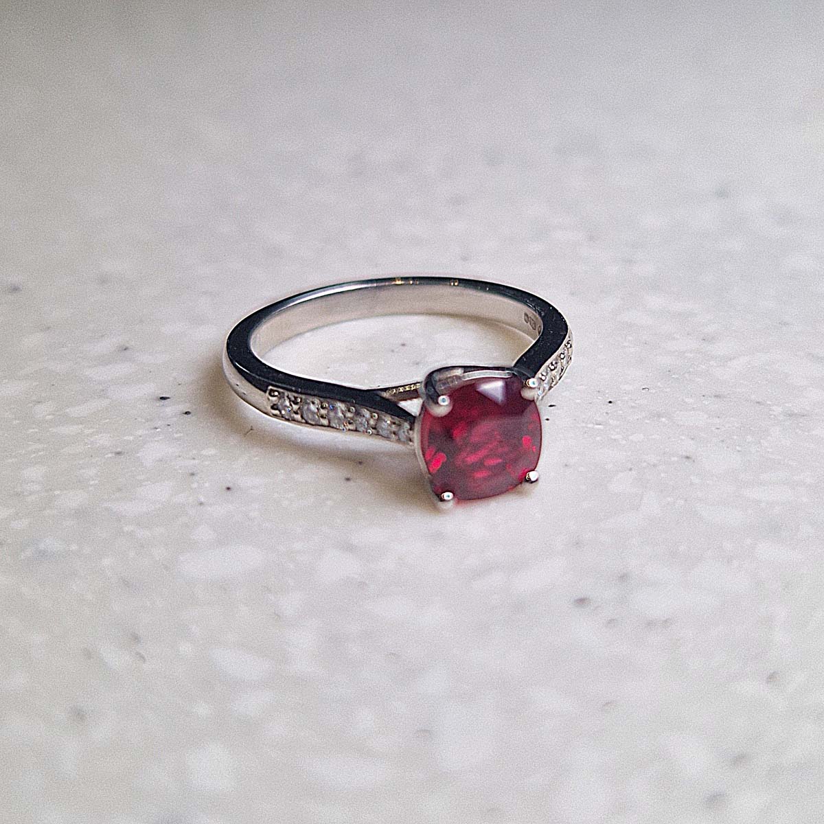 Ruby Solitaire with Diamond Shoulders - Tustains Jewellers