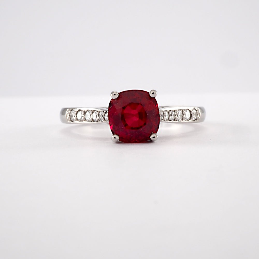 Ruby Solitaire with Diamond Shoulders - Tustains Jewellers