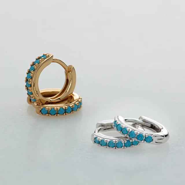 Scream Pretty Huggie Hoop Earrings With Turquoise Stones