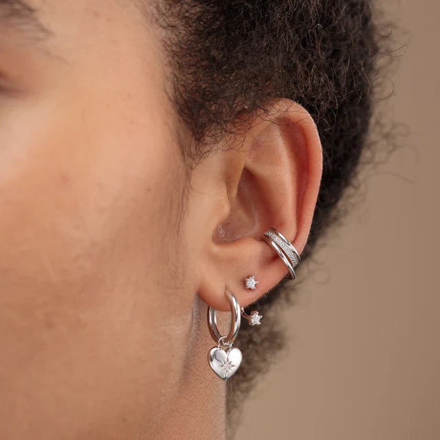 Scream Pretty Puffed Heart Charm Hoop Earrings