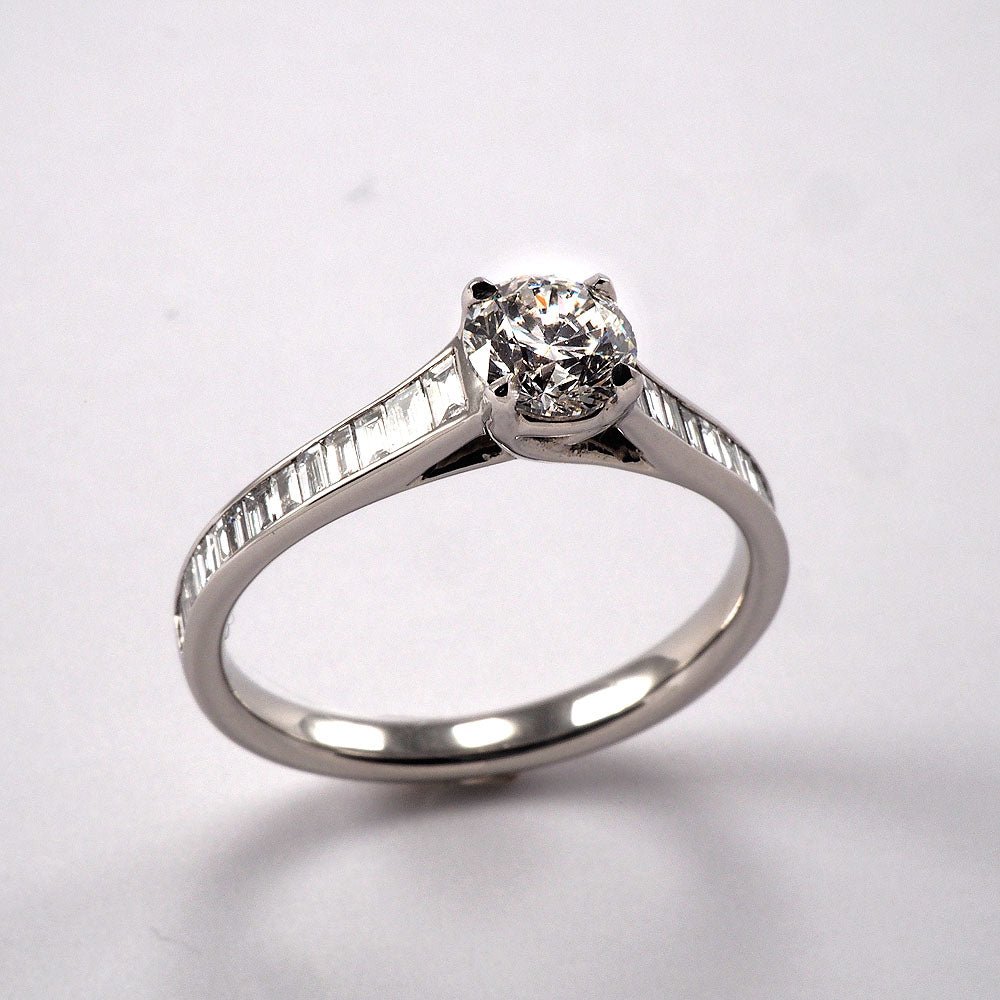 Solitaire with Baguette Shoulders - 0.90ct - Tustains Jewellers