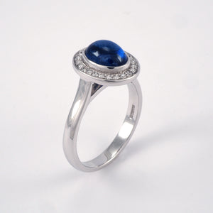Cabochon Sapphire with Diamond Halo Ring
