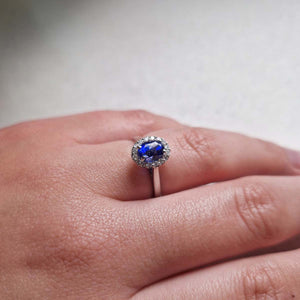 Sapphire + Diamond Halo Ring
