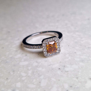 Orange Diamond Cluster Ring with Diamond Shoulders