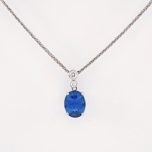 Oval Sapphire and Diamond Drop pendant